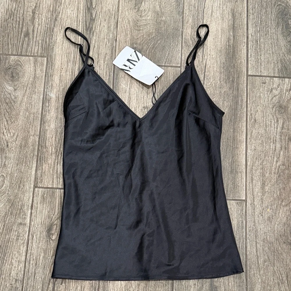 NWT Zara Elegant Black Women's satiny Camisole Tank Top - Picture 2 of 4